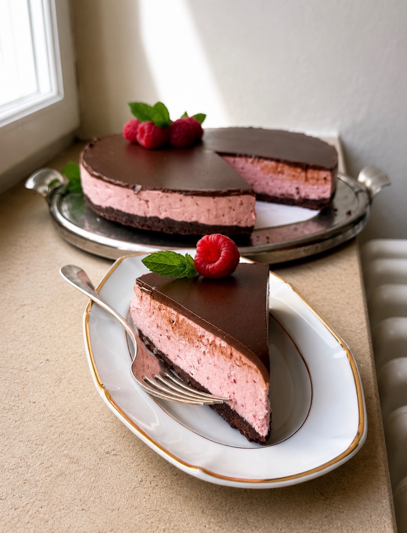 Malinový cheesecake s čokoládou